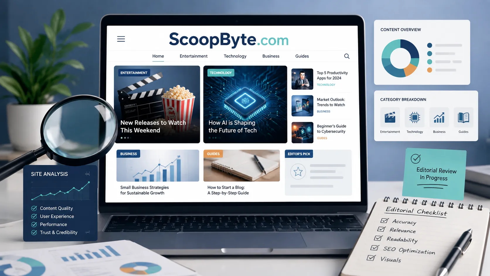 Illustrated overview of ScoopByte.com content categories
